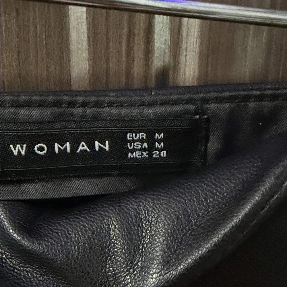 Zara‎ Black Faux Leather Asymmetric Mini Skirt